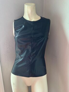Bailey 44 black faux leather peplum top, sleeveless , size XS